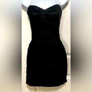 Shoulder less black mini dress with lace